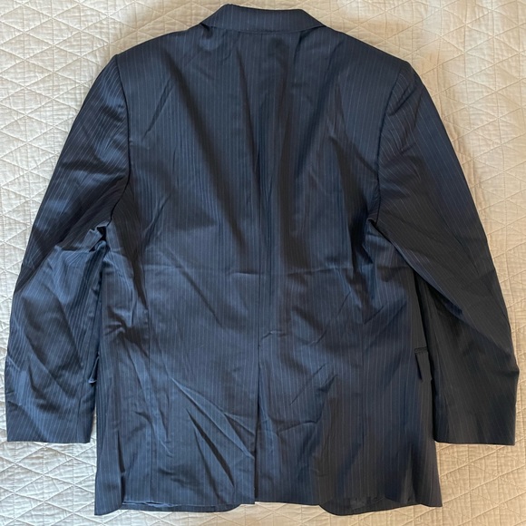 EMILIO YUSTE Pinstriped Flat Front Notch Lapel Wool Suit in Charcoal Size 48 R - Picture 12 of 12